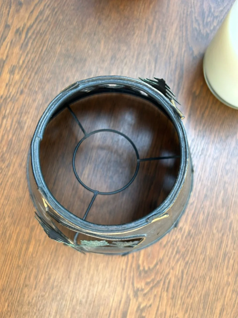 Rustic Metal Pine Trees candle shade - Brown. Cutout, 3 dimensional, like moon.